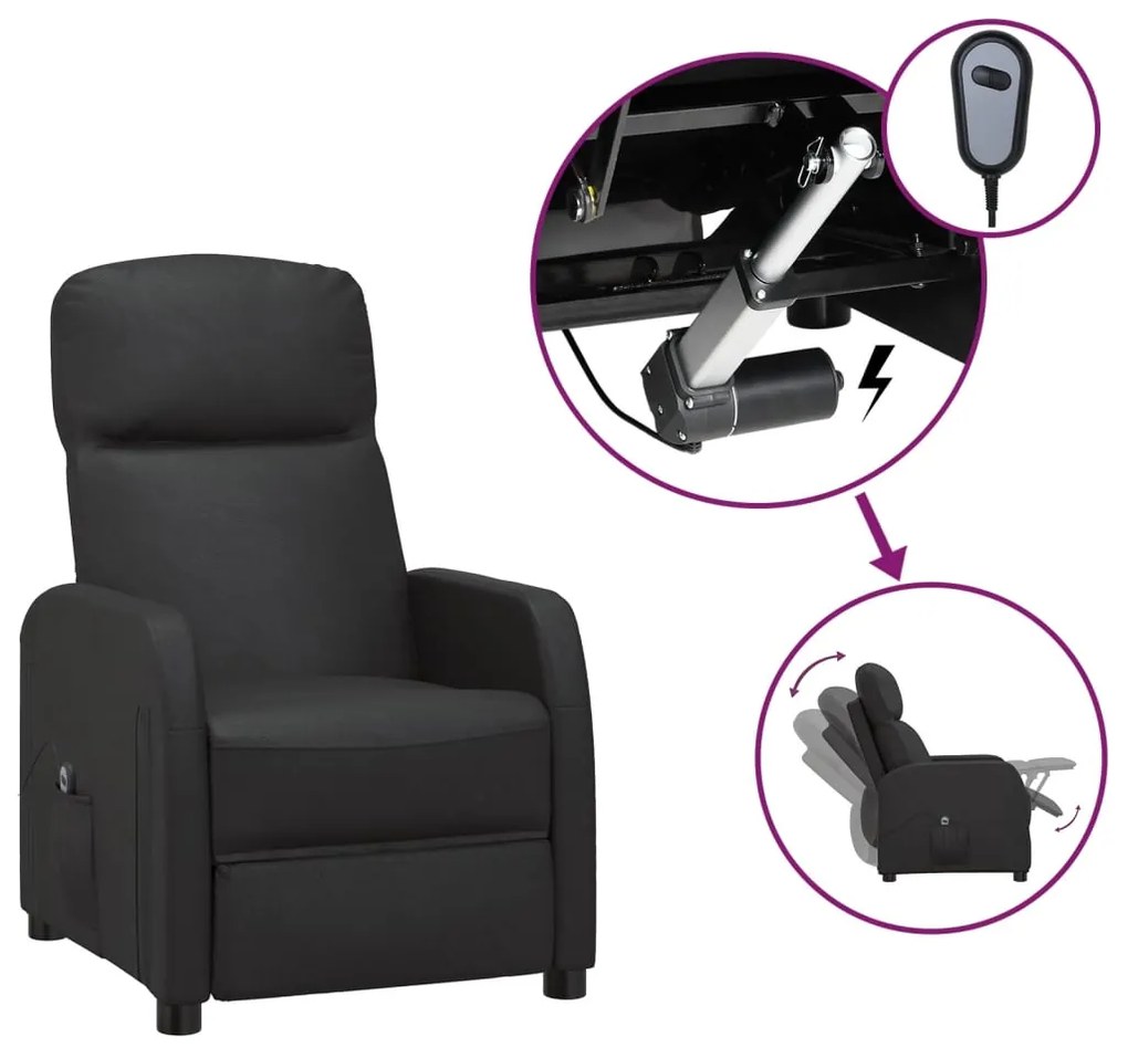 3073734 vidaXL Fotoliu rabatabil electric, negru, piele ecologică