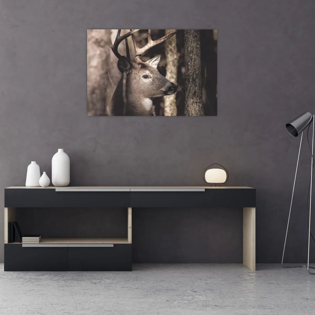 Tablou - Cerb în pădure (90x60 cm)