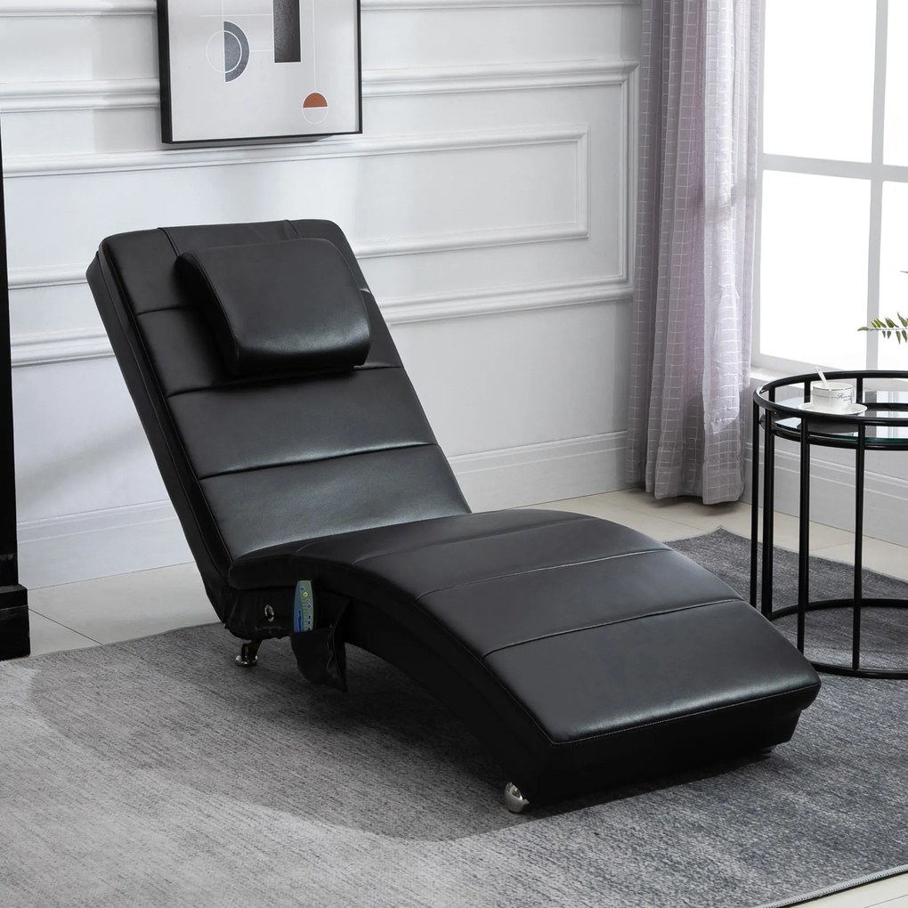 HOMCOM Relaxliege cu funcție de masaj, fotoliu de lounge ergonomic cu spătar înalt, cu funcție de masaj și pernă cu design Zero-G, fotoliu de lounge din piele ecologică, metal, spumă, negru, 58 x 163 x 87 cm | Aosom Romania