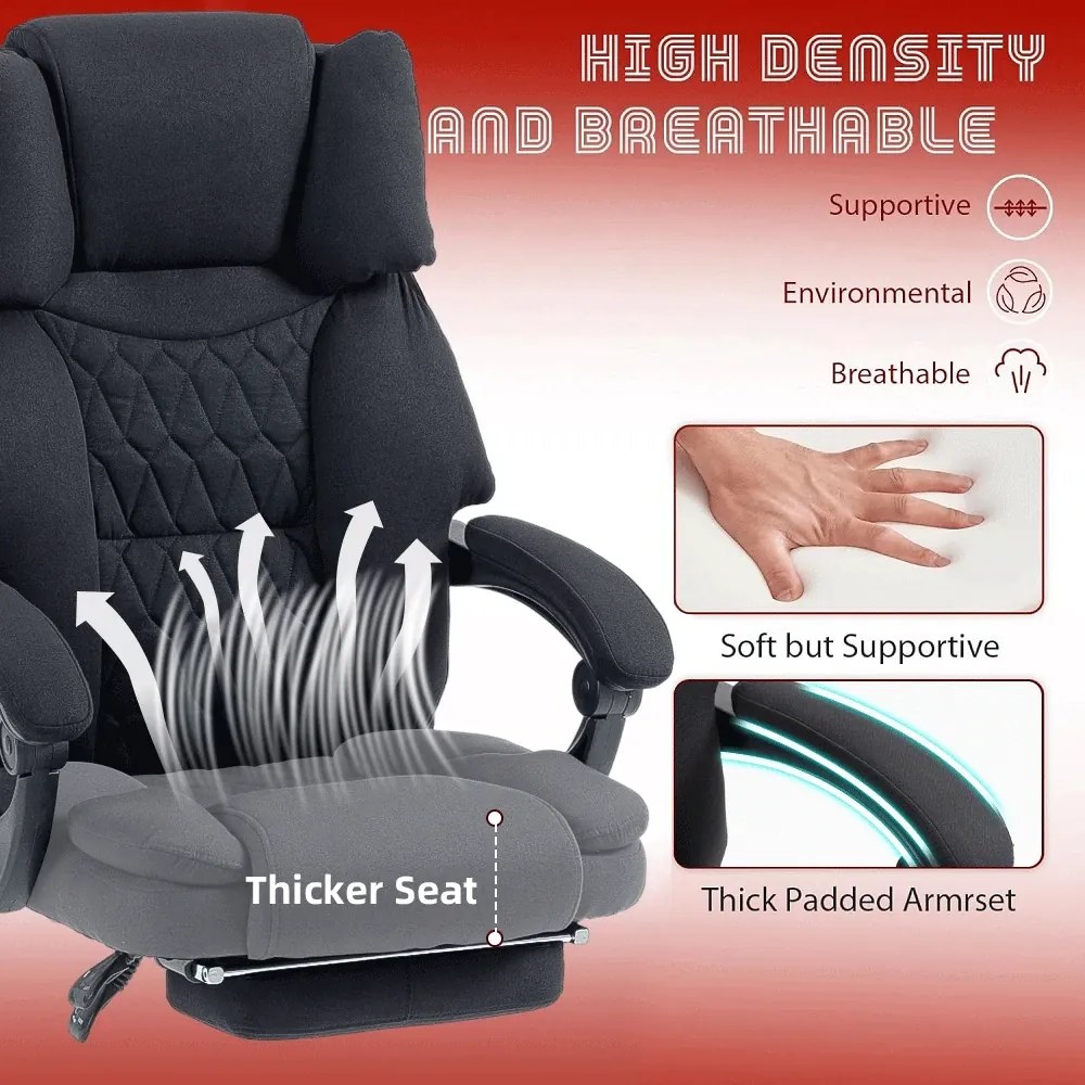 RESIGILAT- Scaun directorial, cu Masaj și Încălzire, suport picioare, textil, Negru