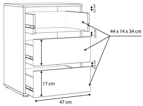 Comoda pentru Interior Dulap Soprano, Gri, 51 x 70.6 x 39.6 Cm