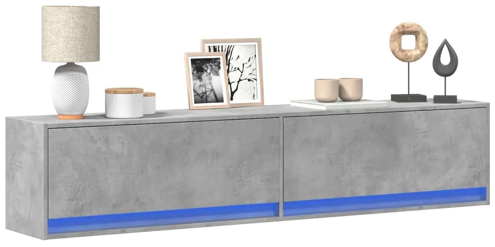 vidaXL Comodă TV de perete cu lumini LED, gri beton, 180x31x38 cm