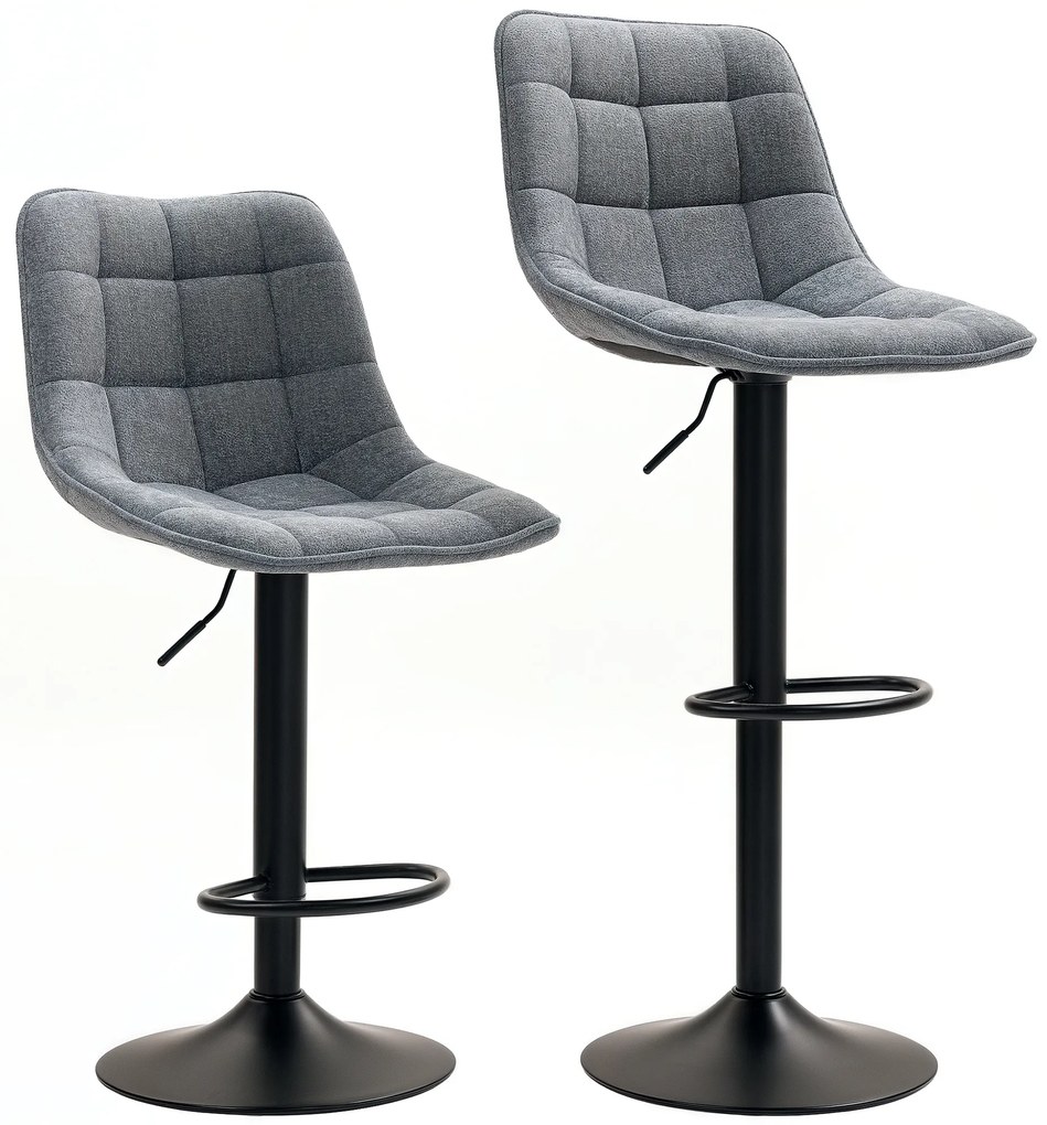 HOMCOM Scaun de bar modern, set de 2 scaune rotative cu spătar, reglabil pe înălțime, cu suport pentru picioare, tapițat, Gri închis | Aosom Romania