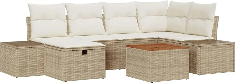 vidaXL Set de canapele pentru grădină cu pernă 7 pcs Bej Rattan poli
