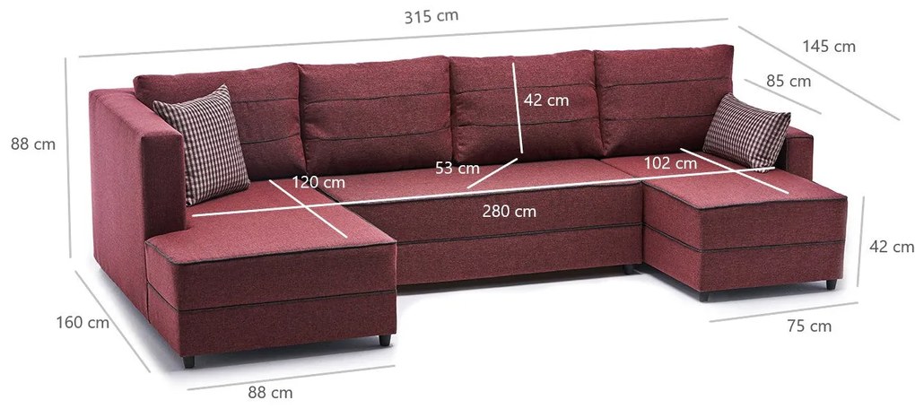 Canapea extensibilă de colț Ece Panoramik - Claret Red