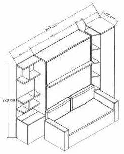Set pat rabatabil dublu cu canapea, biblioteca Royal (50 cm), biblioteca Royal cross(24 cm) si dulap Royal (50 cm) - ROYAL COMBI (150X200)