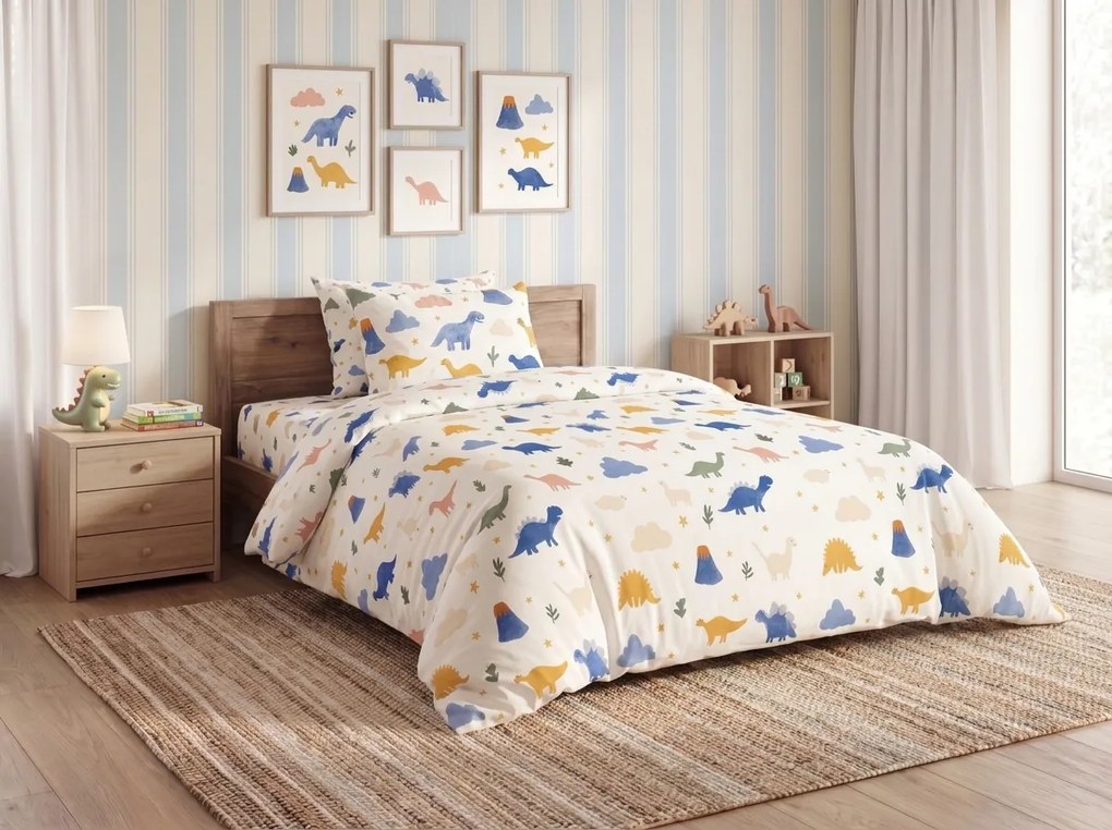 Lenjerie de pat pentru copii din bumbac Renforce DINOROO colorat Dimensiune lenjerie de pat: 70 x 90 cm | 140 x 200 cm