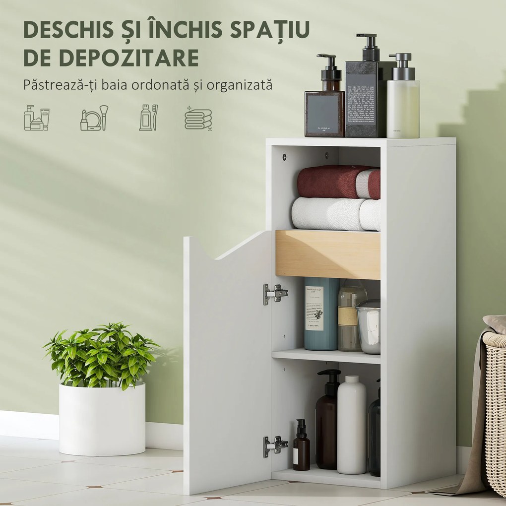 HOMCOM Dulăpior pentru Baie Îngust cu Ușă Amortizată și Raft Deschis, Mobilier Compact cu Rafturi Reglabile, pentru Bucătărie, Sufragerie sau Baie, 30x30x71,5 cm, Alb și Lemn Natur | Aosom Romania