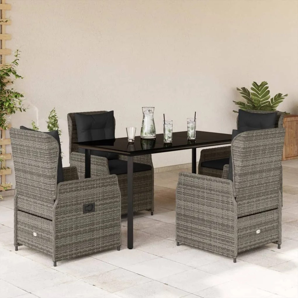 3262863 vidaXL Set mobilier de grădină cu perne, 5 piese, gri, poliratan