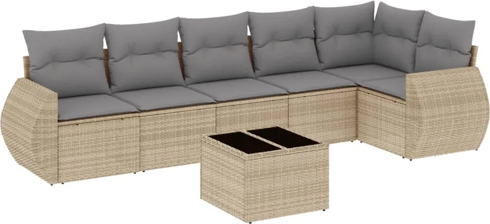 vidaXL Set canapele de grădină, 7 piese, cu perne, bej, poliratan