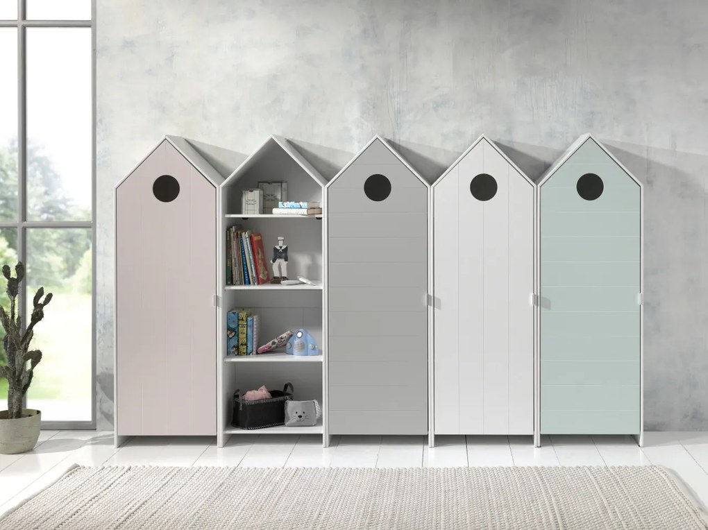 Set 5 Dulapuri pentru Copii Căsuță, Culori Pastel (Roz, Alb, Gri, Verde Mentă), (MDF) – CASAMI – Vipack