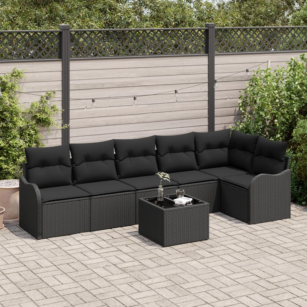 vidaXL Set de canapele pentru grădină cu pernă 7 pcs Negru Rattan poli