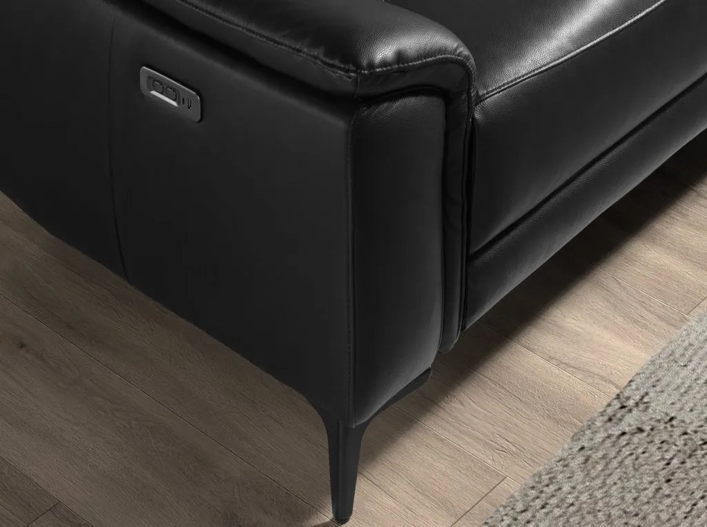 Coltar LUX design italian cu sezlong dreapta si functia relax Cowhide negru