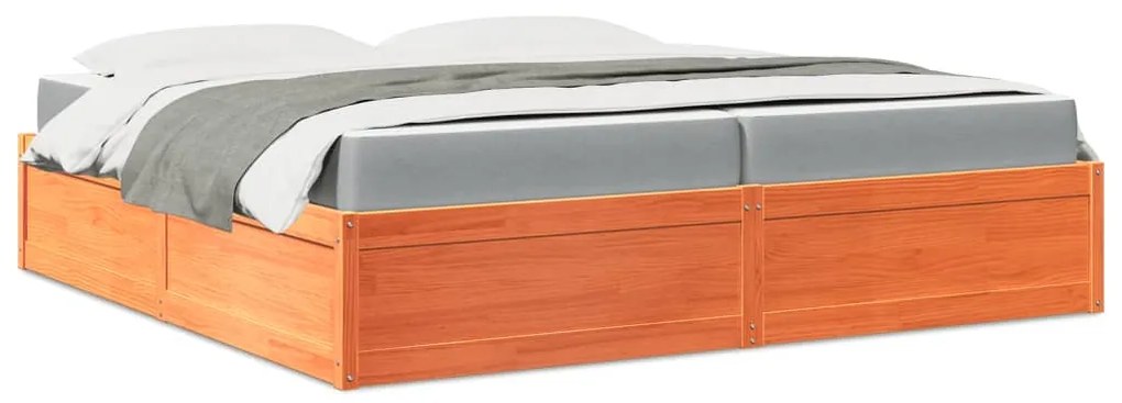 vidaXL Pat cu saltea, maro ceruit, 200x200 cm, lemn masiv pin