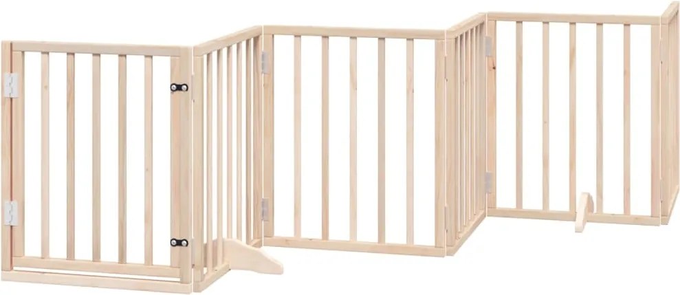 vidaXL Poartă de acces pentru câini cu ușă pliabilă, 6 panouri, 300 cm, lemn de plop