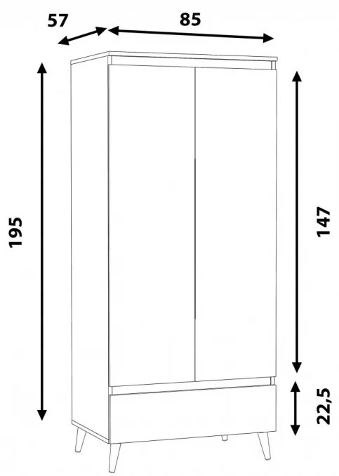 DUA503 - Dulap 85 cm pentru birou, sifonier dormitor cu 2 usi - Alb-Maro, Colectia LIAM