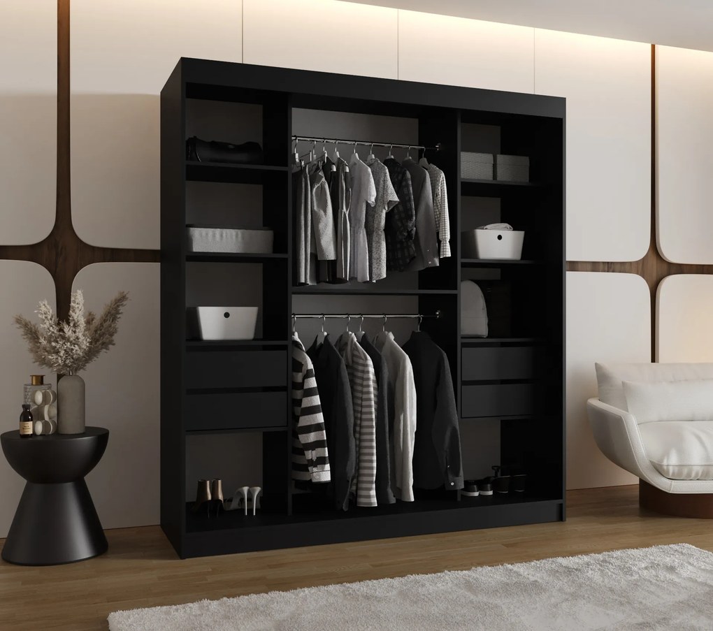 Dulap de haine 180 cm Boomer 3 (Negru) (cu iluminat). 1126282