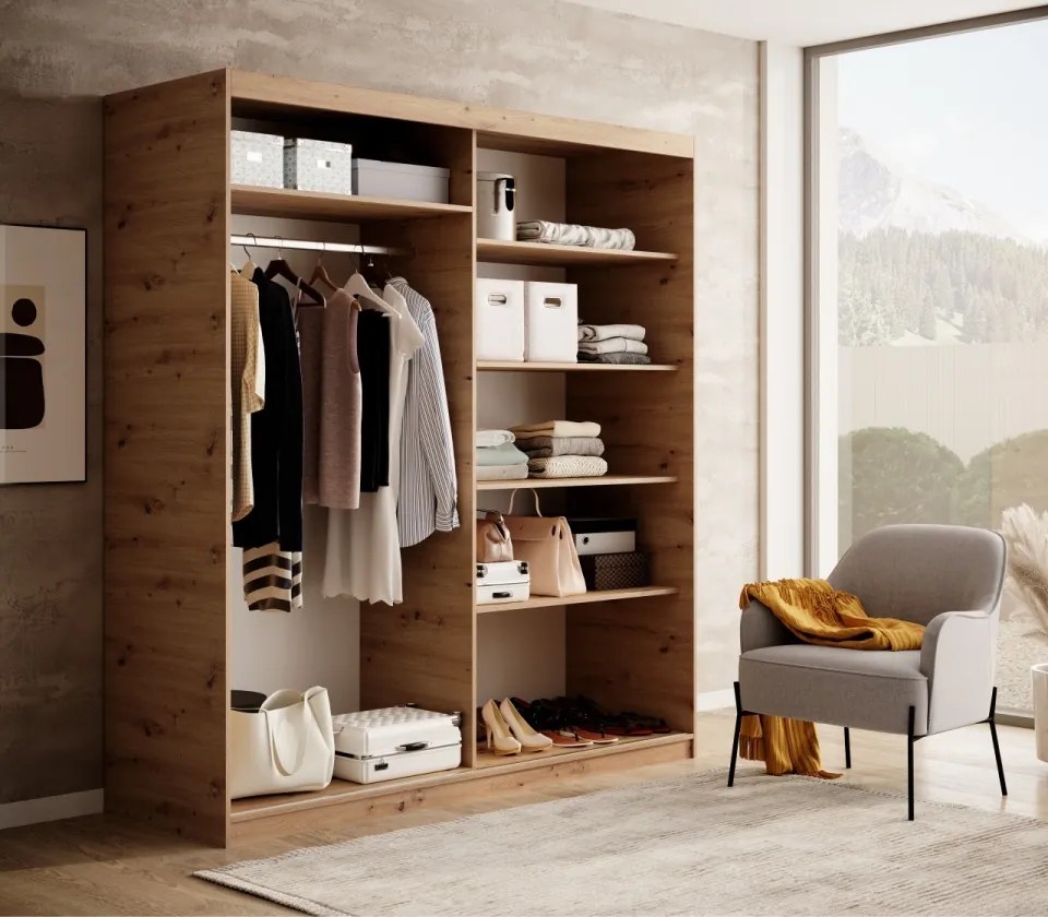 Dulap cu usi glisante 180x205 cm, Delia, ADRK Furniture (Culoare: Artisan)