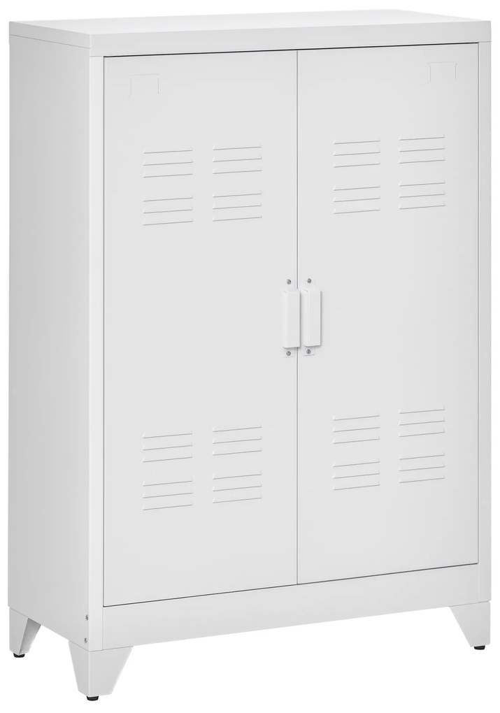 HOMCOM Dulap de birou cu 3 niveluri dulap de depozitare metalic pentru birou 2 uși rafturi reglabile 75 x 33 x 110 cm alb | Aosom Romania