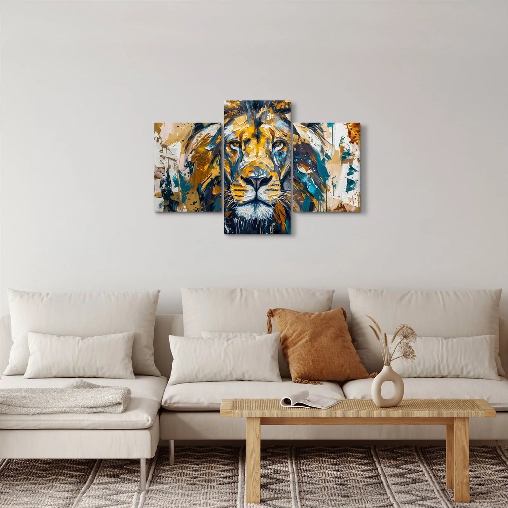 Tablou - pictură în ulei abstractă cu leu (90x60 cm)