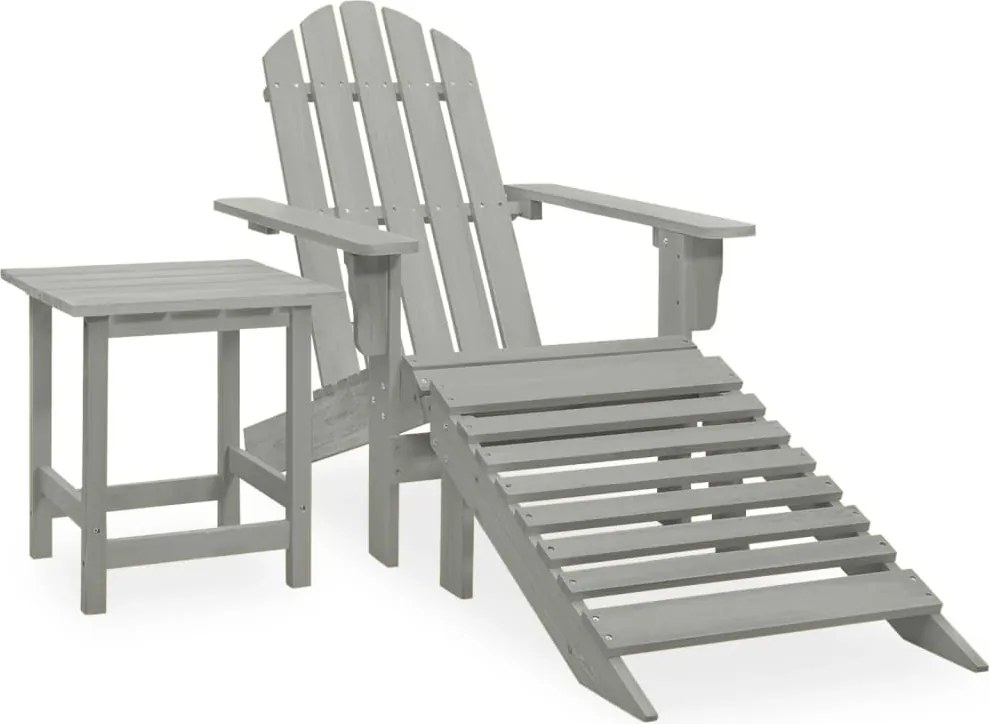 vidaXL Scaun de grădină Adirondack cu otoman & masă, gri, lemn brad