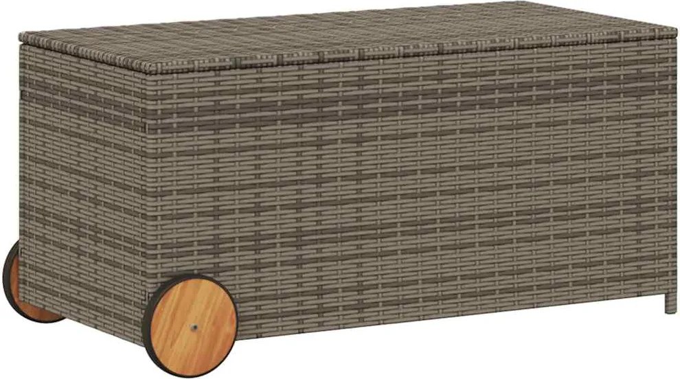 vidaXL Ladă depozitare de grădină cu roți, gri, 190 L, poliratan