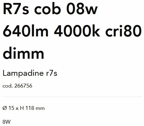 Bec LED dimabil, R7S cob 08W 640lm 4000K cri80