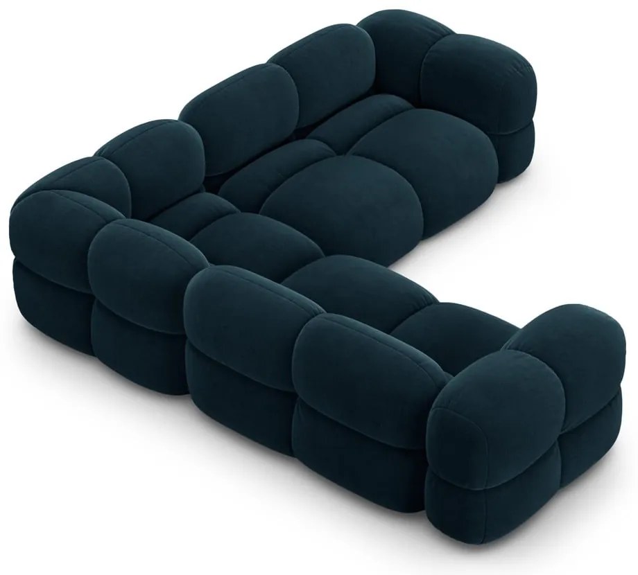 Colțar albastru închis cu tapițerie din catifea Loretto – Cosmopolitan Design