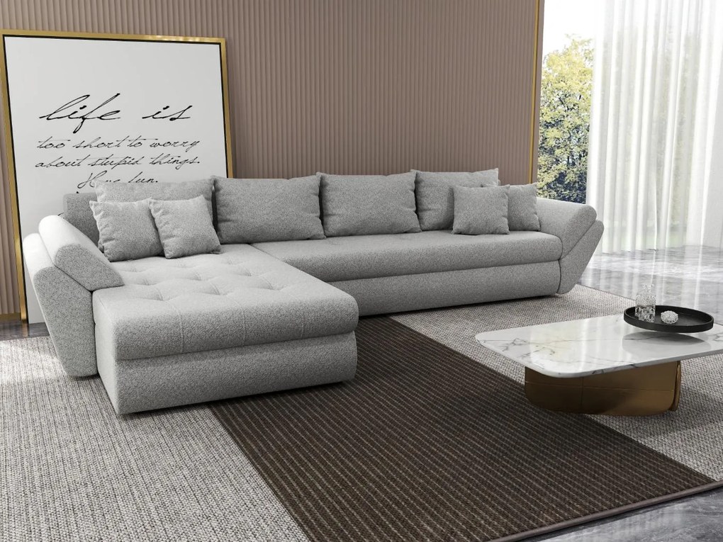Colțar extensibil dumonde cu ladă de depozitare si sezut confortabil din spuma high-density, Loana XL Euphoria Dove 335x185 cm