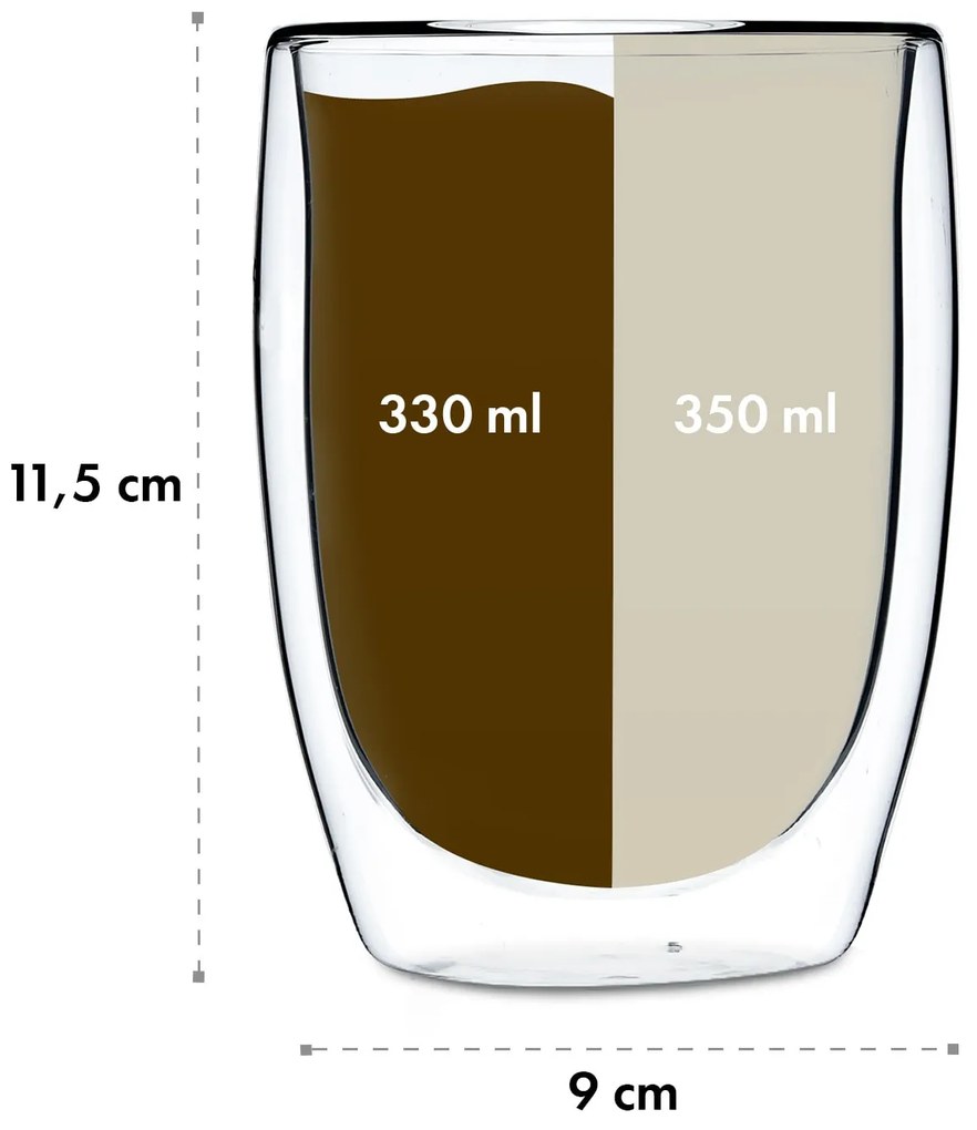 Glaswerk Jesolo, pahare termice cu sticlă dublă, 350 ml, realizate manual, sticlă borosilicată