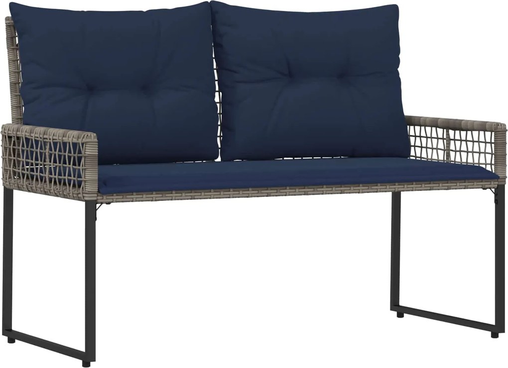 vidaXL Bancă de exterior cu pernă Gri și Bleumarin 118 x 55 x 82 cm