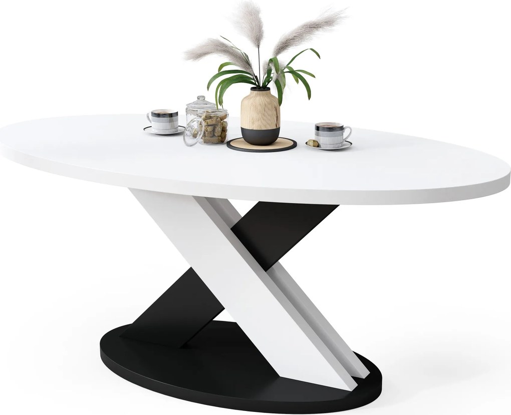 Mazzoni Măsuță de cafea ovală LOXA Albă / Neagră - MĂSUȚĂ DE CAFEA 120x65 cm