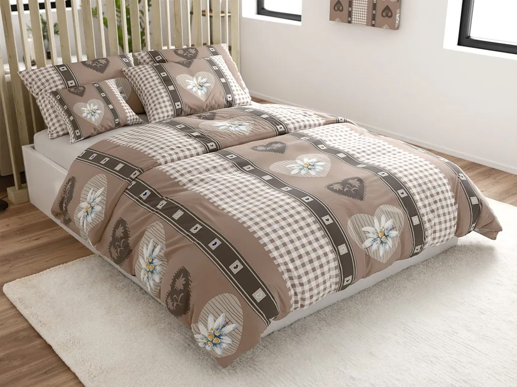 Lenjerie din bumbac COUNTRY HEART bejă Dimensiune lenjerie de pat: 70 x 90 cm | 140 x 200 cm
