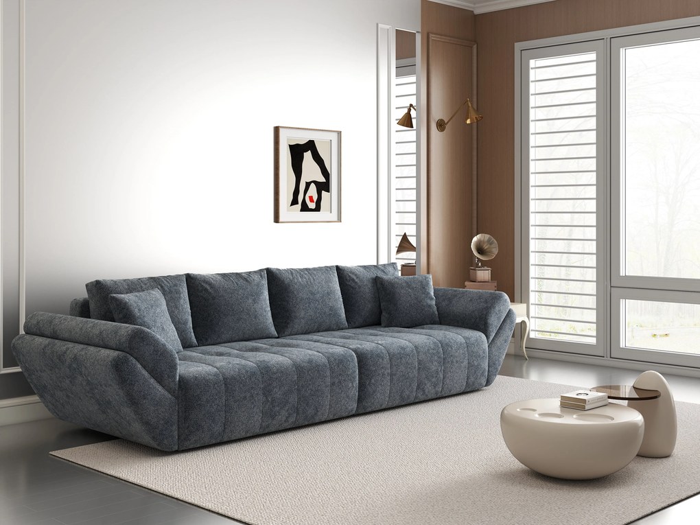 Canapea extensibilă dumonde cu ladă de depozitare si sezut confortabil din spuma high-density, Berlin Euphoria Graphit 300x100 cm