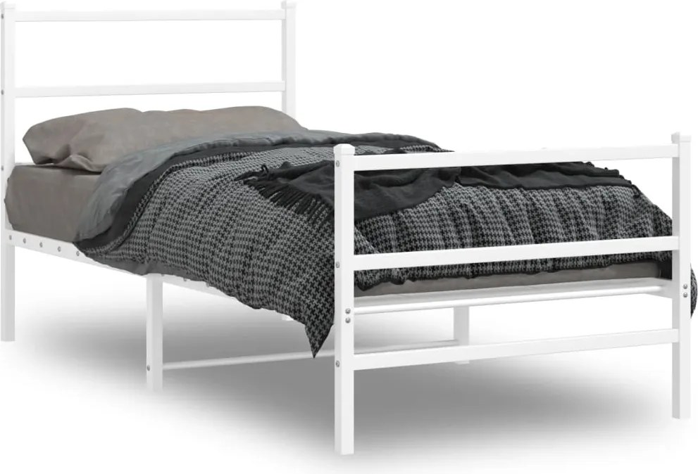 vidaXL Cadru de pat metalic cu tăblie de cap/picioare, alb, 90x200 cm