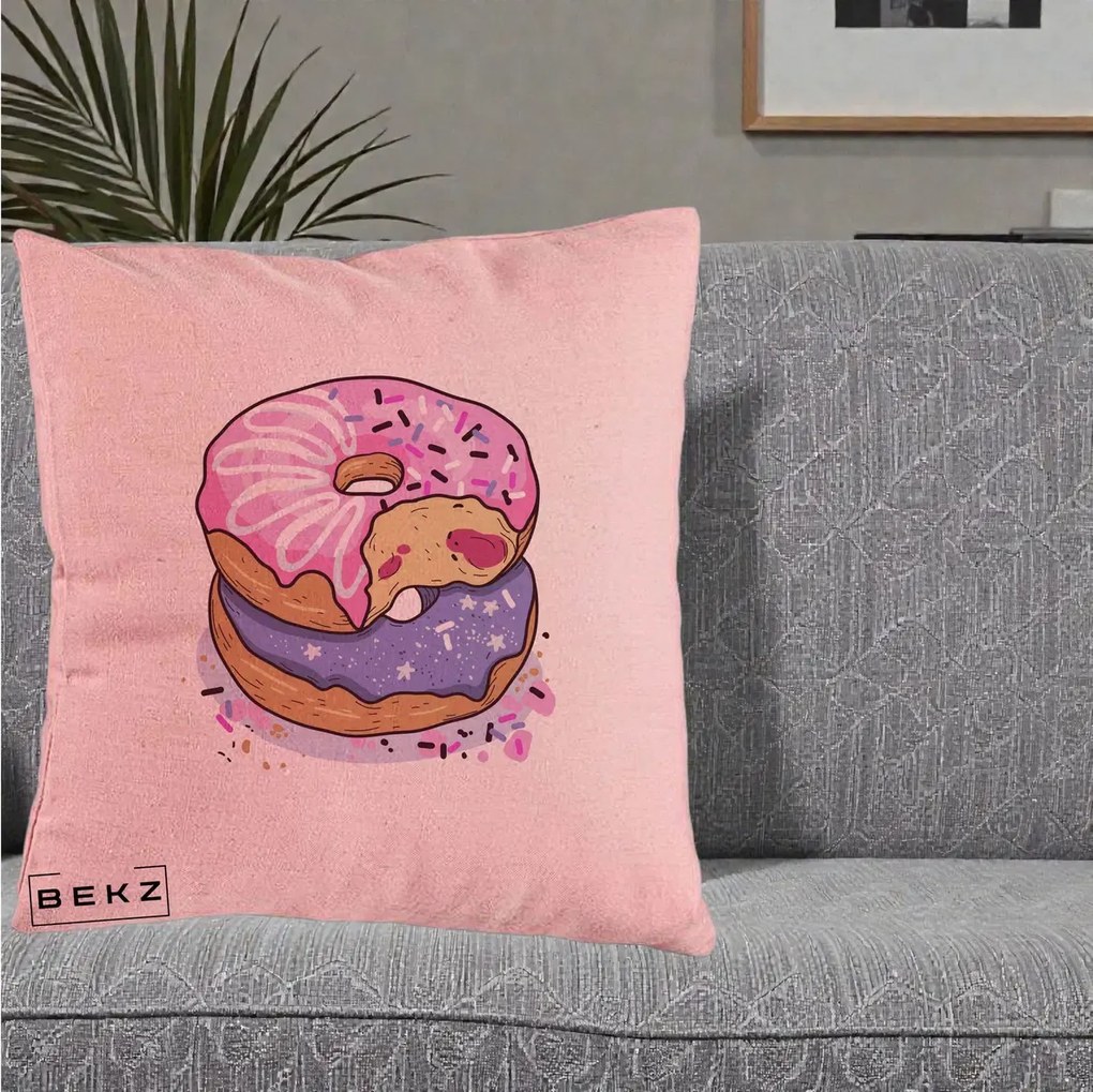 Perna Decorativa Donuts Roz si Mov, 40x40 cm, Roz, Husa Detasabila, Perna Inclusa, BEKZ®
