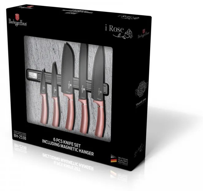 Set cutite otel inoxidabil cu suport magnetic (6 piese) I-Rose Collection Berlinger Haus BH 2538A