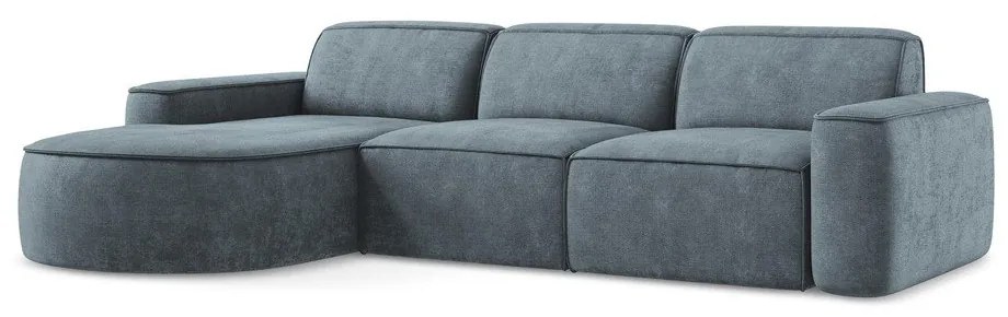 Colțar albastru prăfuit cu tapițerie din chenille (cu colț pe partea stângă/cu șezlong) Omao – Makamii