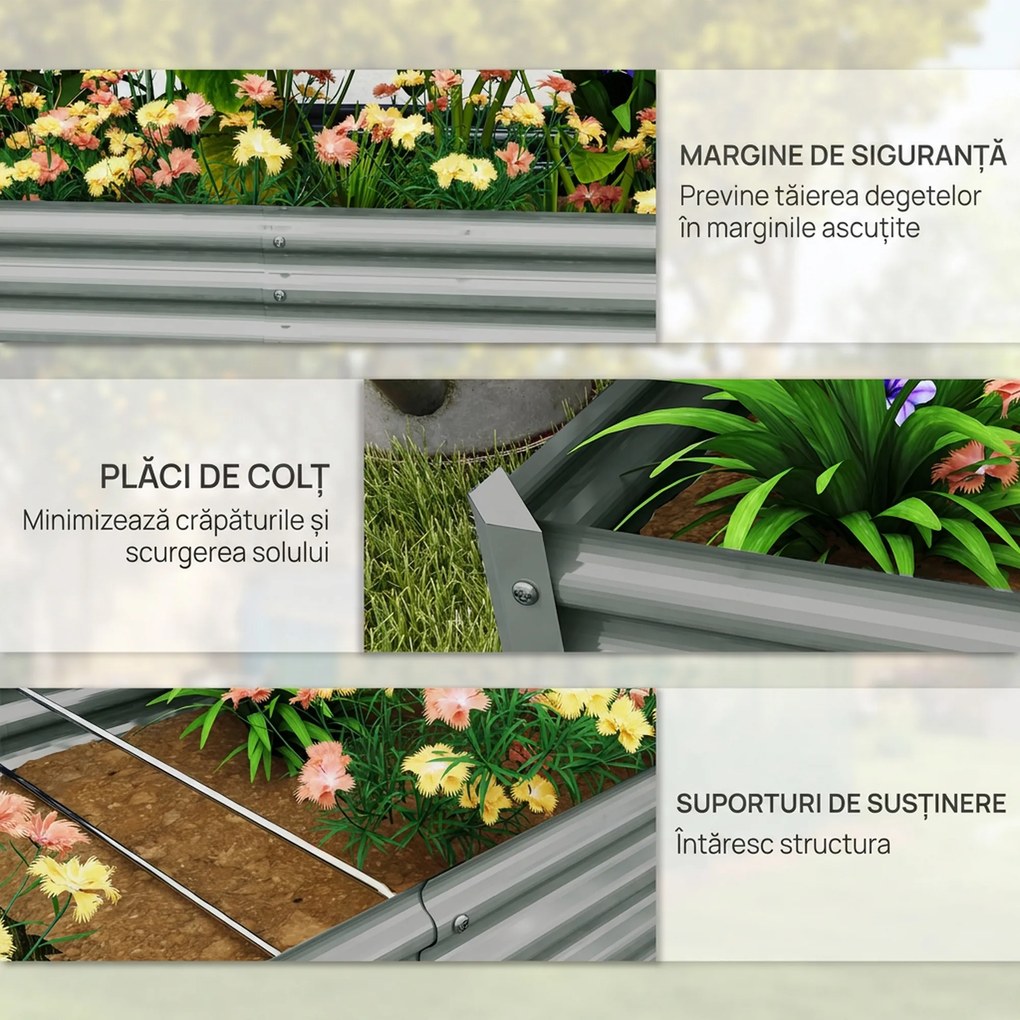 Outsunny Jardinieră de Exterior din Oțel cu Fund Deschis și Margini Întărite, 180x90x30 cm, Gri Argintiu | Aosom Romania