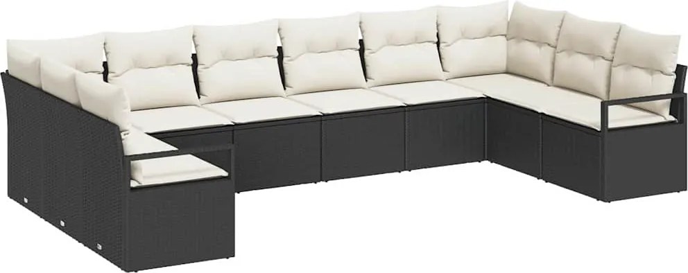 vidaXL Set de canapea cu pernă 10 pcs Negru poliratan