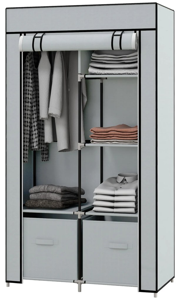 HOMCOM Șifonier Stofă 1 Bară pentru Haine, 2 Sertare, 83 x 42.5 x 162,5 cm, Gri | Aosom Romania