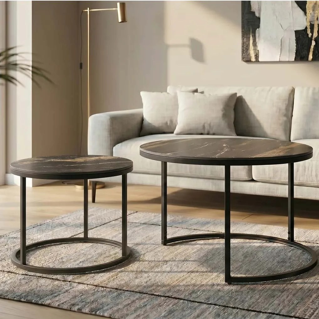 Set de 2 masute cu blat ceramic Aurora Oro ELEGANCE 75cm