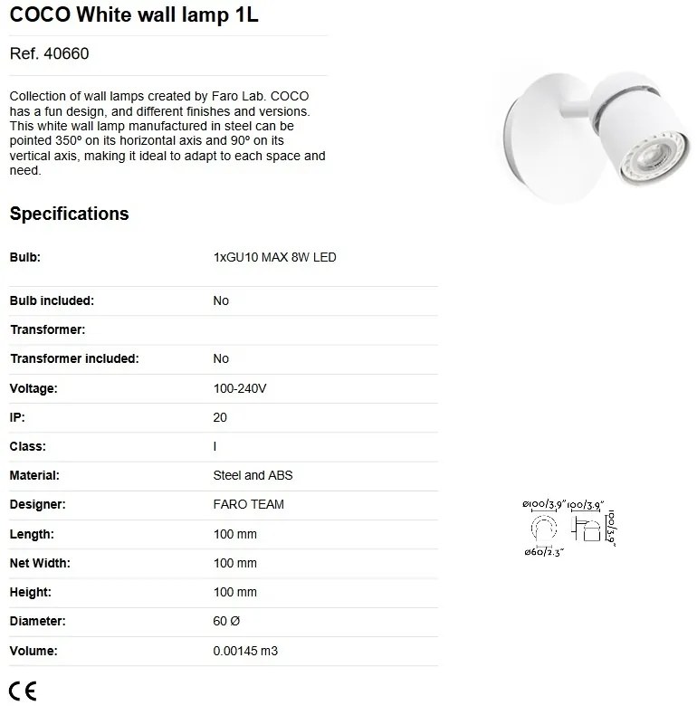 Aplica cu spot directionabil design minimalist COCO alba