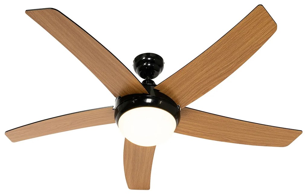 Ventilator inteligent de tavan negru cu imprimeu de lemn 132cm incl. LED Dimmable cu telecomandă - Cool