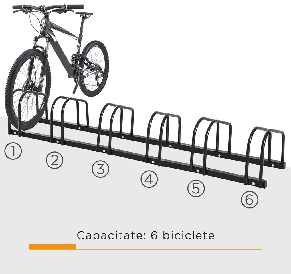 Suport de parcare pentru 6 biciclete din tuburi de otel Q235, Suprafata zincata 179x33x27cm negru HOMCOM | Aosom RO
