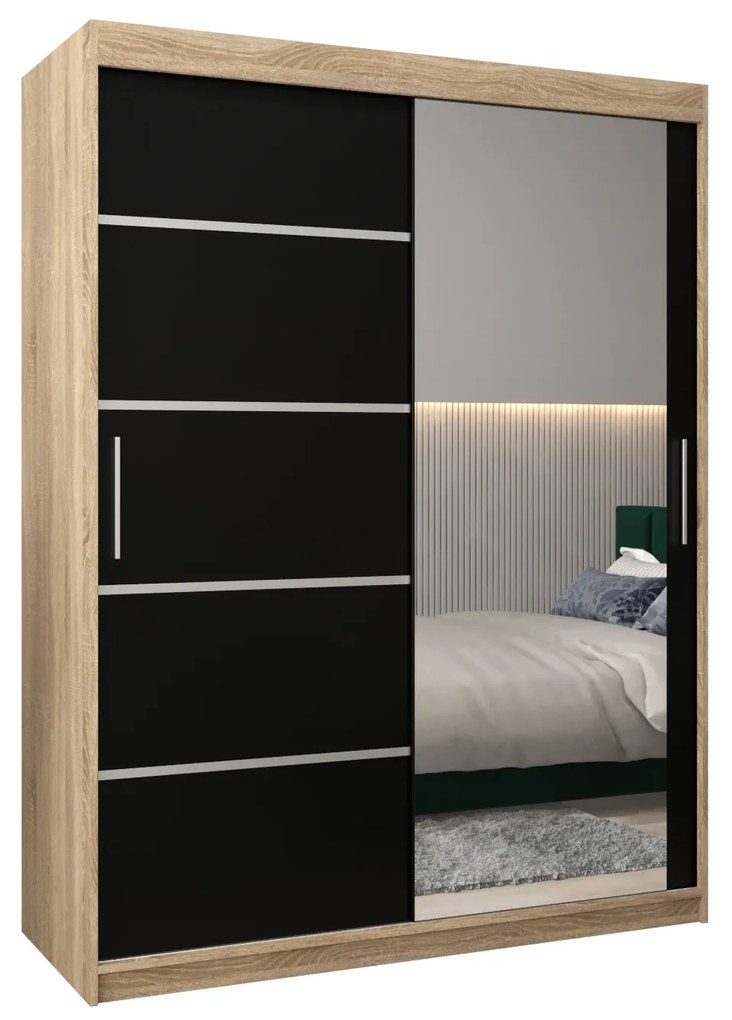 Dulap de haine 150 cm cu oglindă Verika 2 150 (stejar sonoma + negru). 1064207