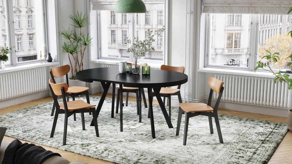 Mazzoni VITO Negru Mat/picioare negre - MASĂ MARE ROTUNDĂ Ø110 EXTENSIBILĂ PÂNĂ LA 310 cm CU PICIOARE Y LOFT/INDUSTRIALĂ