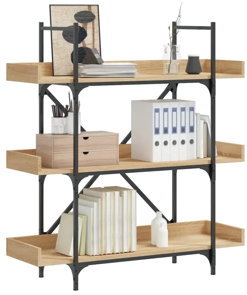 vidaXL Bibliotecă 3 niveluri, stejar sonoma, 100x33x108,5 cm lemn