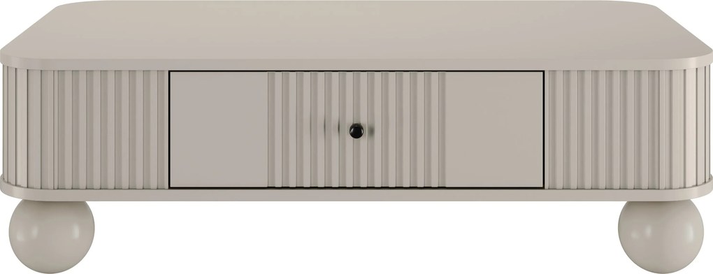 Măsuță de cafea cu sertar Vesper 103x60 cm - cașmir / mânere negre / picioare sferice