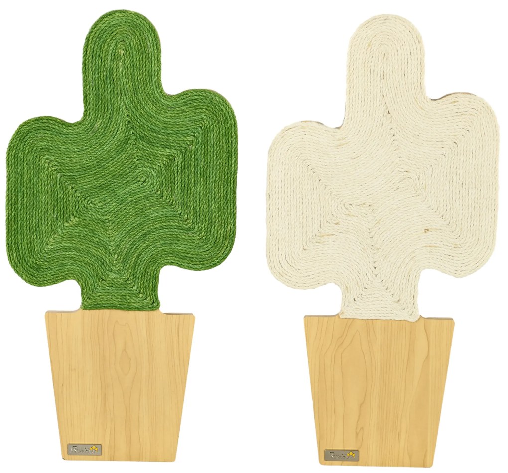 PawHut Set de 2 grifoni zgâriere mural sau de așezare formă originală cactus cu suprafață de zgâriere din iută 30 x 60 cm maro alb verde | Aosom Romania